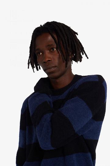 Dark Grey Blue Fred Perry Bold Stripe Alpaca Blend Jumper Men's Knitwear | PH 1279AHKP